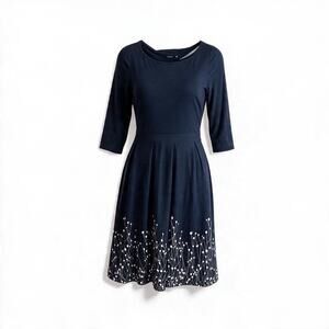 Reborn New York Womens XL Black Pleated Dress 3/4 Sleeve Pockets Botanical Hem